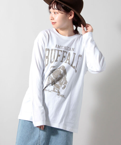 FREDY&GLOSTER（フレディアンドグロスター）の「バッファロー柄 ヘビーウェイト長袖Tシャツ（Tシャツ/カットソー・レディース・ブラック系その他4/グリーン系その他4/ホワイト系その他5/ブルー系その他7・38）」の2枚目の写真