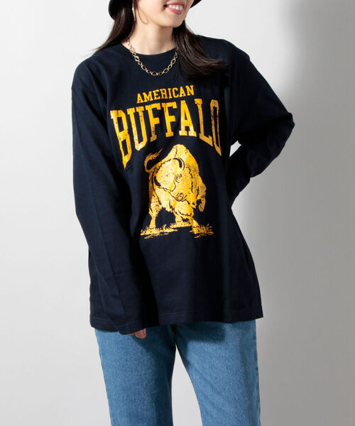FREDY&GLOSTER（フレディアンドグロスター）の「バッファロー柄 ヘビーウェイト長袖Tシャツ（Tシャツ/カットソー・レディース・ブラック系その他4/グリーン系その他4/ホワイト系その他5/ブルー系その他7・38）」の4枚目の写真