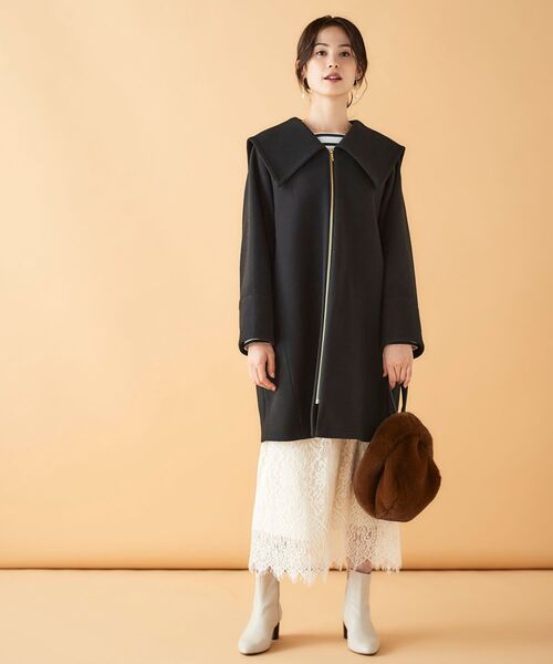 le.coeur blanc（ルクールブラン）の「ニードルパンチビッグカラーコート（その他アウター・レディース・ブラック/アイボリー・38）」の9枚目の写真