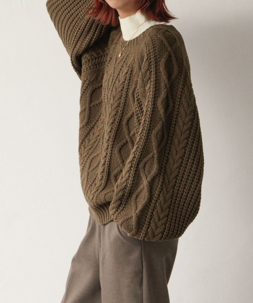 Chillfar（チルファー）の「3G手編み風ケーブルニット（ニット/セーター・レディース・ベージュ/ブラウン/レッド/アイボリー・FREE）」の16枚目の写真