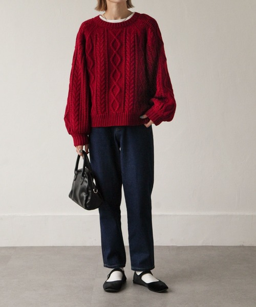 Chillfar（チルファー）の「3G手編み風ケーブルニット（ニット/セーター・レディース・ベージュ/ブラウン/レッド/アイボリー・FREE）」の17枚目の写真