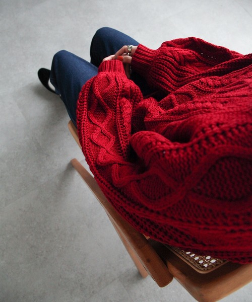 Chillfar（チルファー）の「3G手編み風ケーブルニット（ニット/セーター・レディース・ベージュ/ブラウン/レッド/アイボリー・FREE）」の11枚目の写真