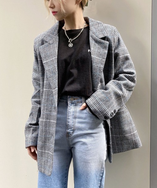 Figments（フィグメンツ）の「チェックテーラードジャケット（テーラードジャケット・レディース・グレー・FREE）」の3枚目の写真