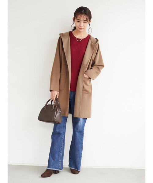 CRAFT STANDARD BOUTIQUE(クラフトスタンダードブティック)の「圧縮起毛ロングコート *◆(ノーカラーコート・レディース・ブラウン/グリーン/イエロー/ナチュラル・FREE)」の6枚目の写真