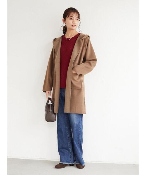 CRAFT STANDARD BOUTIQUE(クラフトスタンダードブティック)の「圧縮起毛ロングコート *◆(ノーカラーコート・レディース・ブラウン/グリーン/イエロー/ナチュラル・FREE)」の7枚目の写真