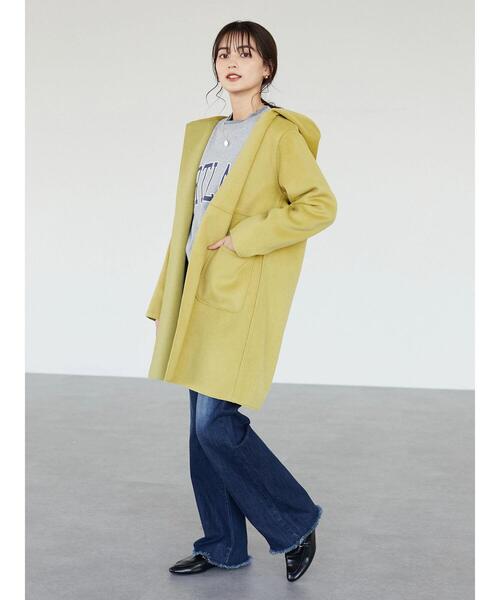 CRAFT STANDARD BOUTIQUE(クラフトスタンダードブティック)の「圧縮起毛ロングコート *◆(ノーカラーコート・レディース・ブラウン/グリーン/イエロー/ナチュラル・FREE)」の14枚目の写真