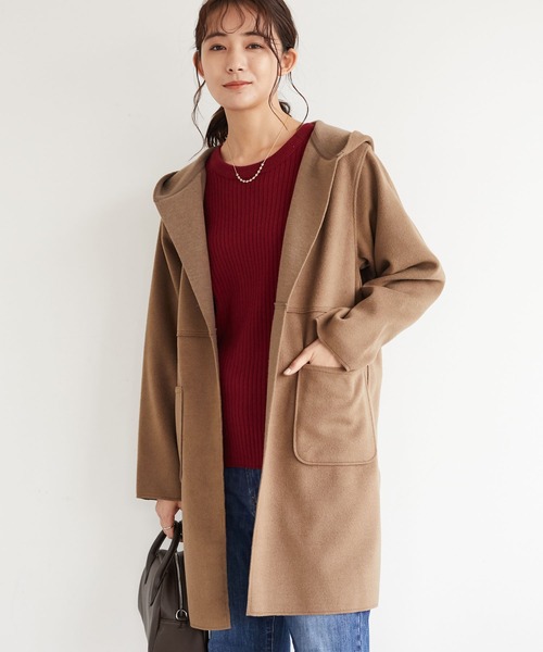 CRAFT STANDARD BOUTIQUE(クラフトスタンダードブティック)の「圧縮起毛ロングコート *◆(ノーカラーコート・レディース・ブラウン/グリーン/イエロー/ナチュラル・FREE)」の2枚目の写真