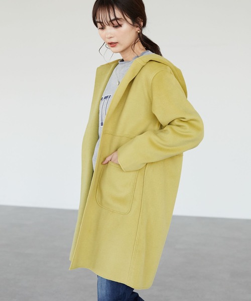 CRAFT STANDARD BOUTIQUE(クラフトスタンダードブティック)の「圧縮起毛ロングコート *◆(ノーカラーコート・レディース・ブラウン/グリーン/イエロー/ナチュラル・FREE)」の4枚目の写真