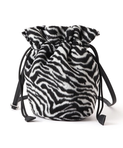 SHOO・LA・RUE（シューラルー）の「◆ゼブラ巾着ショルダー（ショルダーバッグ・レディース・グレー系/ダークブラウン系/ブラック系/キャメル・00）」の2枚目の写真