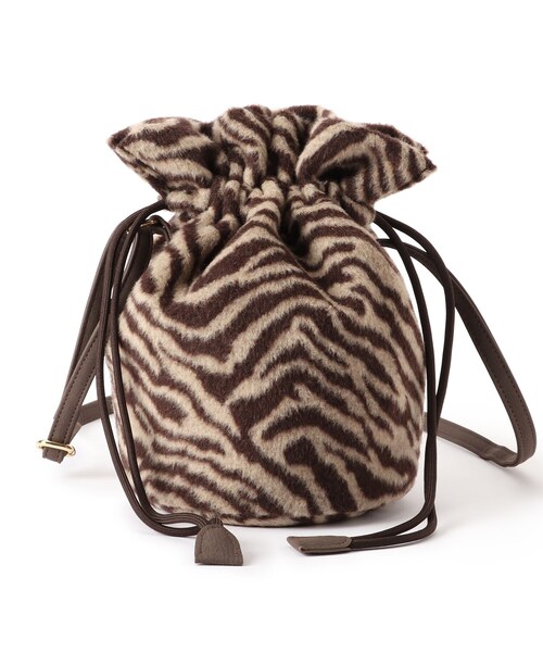 SHOO・LA・RUE（シューラルー）の「◆ゼブラ巾着ショルダー（ショルダーバッグ・レディース・グレー系/ダークブラウン系/ブラック系/キャメル・00）」の4枚目の写真