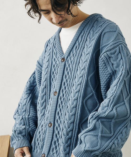 JOURNAL STANDARD relume（ジャーナルスタンダード　レリューム）の「【カーディガン+カットソーの2点SET】リサイクルポリ ケーブルカーディガン（カーディガン/ボレロ・メンズ・ホワイト/ベージュ/ブラック/ネイビー/グレー/キャメル/ブルー/ピンク/グリーン・LARGE/MEDIUM）」の7枚目の写真