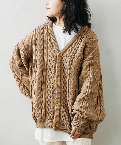 JOURNAL STANDARD relume（ジャーナルスタンダード　レリューム）の「【カーディガン+カットソーの2点SET】リサイクルポリ ケーブルカーディガン（カーディガン/ボレロ・メンズ・ホワイト/ベージュ/ブラック/ネイビー/グレー/キャメル/ブルー/ピンク/グリーン・LARGE/MEDIUM）」の8枚目の写真