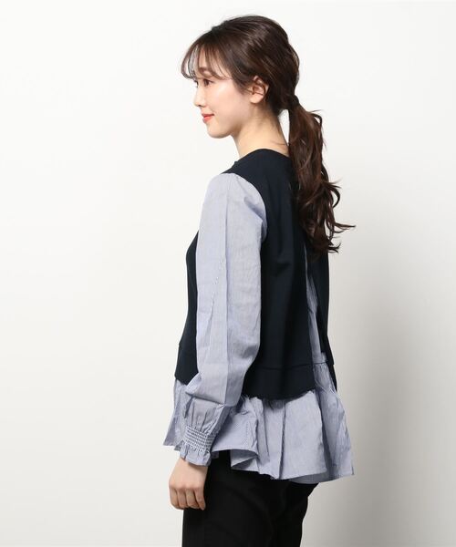 Brownie(ブラウニー)の「Brownie シャツドッキングフレアープルオーバー(Tシャツ/カットソー・レディース・ライトベージュ/モカ/ネイビー/ブラック・FREE)」の5枚目の写真