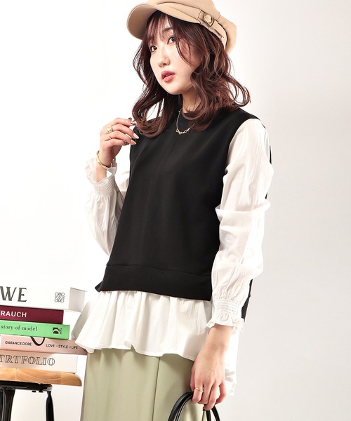 Brownie(ブラウニー)の「Brownie シャツドッキングフレアープルオーバー(Tシャツ/カットソー・レディース・ライトベージュ/モカ/ネイビー/ブラック・FREE)」の20枚目の写真