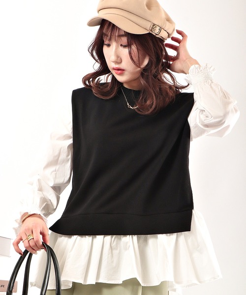 Brownie(ブラウニー)の「Brownie シャツドッキングフレアープルオーバー(Tシャツ/カットソー・レディース・ライトベージュ/モカ/ネイビー/ブラック・FREE)」の19枚目の写真