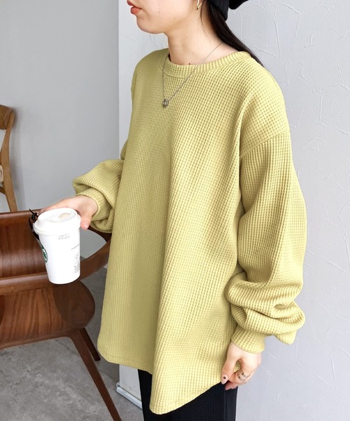 reca(レカ)の「着回力抜群!ボリューム袖ワッフルプルオーバー(スウェット・レディース・グリーン/チャコール/オフホワイト/ライラック/グリーン系その他/ブルー系/ライトグレー/ブラック/ベージュ/モカ・FREE)」の19枚目の写真