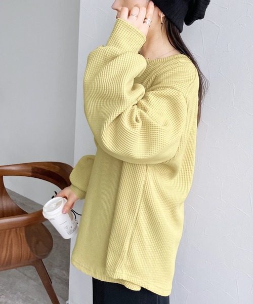 reca(レカ)の「着回力抜群!ボリューム袖ワッフルプルオーバー(スウェット・レディース・グリーン/チャコール/オフホワイト/ライラック/グリーン系その他/ブルー系/ライトグレー/ブラック/ベージュ/モカ・FREE)」の20枚目の写真