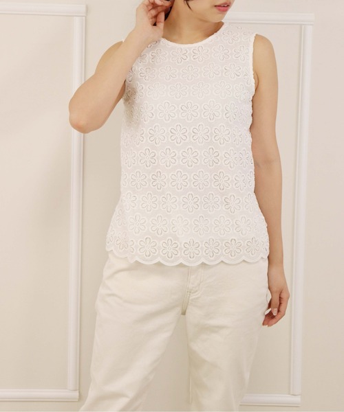 Re:Birth（リバース）の「フラワーレース切替タンクトップ（Tシャツ/カットソー・レディース・ホワイト/ブラック/ピンク/ベージュ・M/S/3L/LL/L）」の20枚目の写真