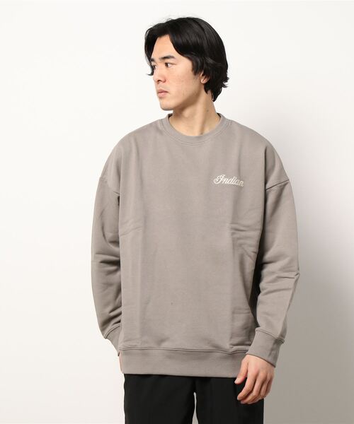 INDIAN(インディアン)の「/INDIAN/刺繍+フロッキー オーバーサイズトレーナー(スウェット・メンズ・ブラック/オフホワイト/グレイッシュベージュ/グリーン/ブルーグレー・MEDIUM/LARGE/X-LARGE)」の1枚目の写真
