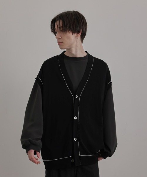 JUNRED(ジュンレッド)の「シアー前開きベストカーディガン(ベスト・メンズ・ブラック/ライトグレー/グリーン・S/M/L)」の2枚目の写真