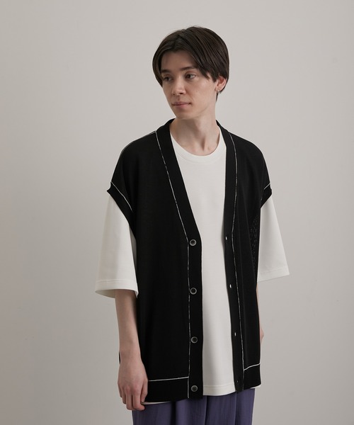 JUNRED(ジュンレッド)の「シアー前開きベストカーディガン(ベスト・メンズ・ブラック/ライトグレー/グリーン・S/M/L)」の20枚目の写真