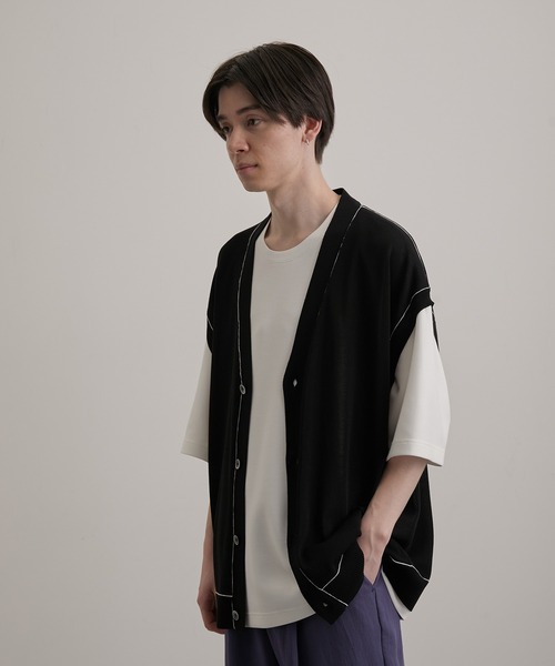 JUNRED(ジュンレッド)の「シアー前開きベストカーディガン(ベスト・メンズ・ブラック/ライトグレー/グリーン・S/M/L)」の12枚目の写真