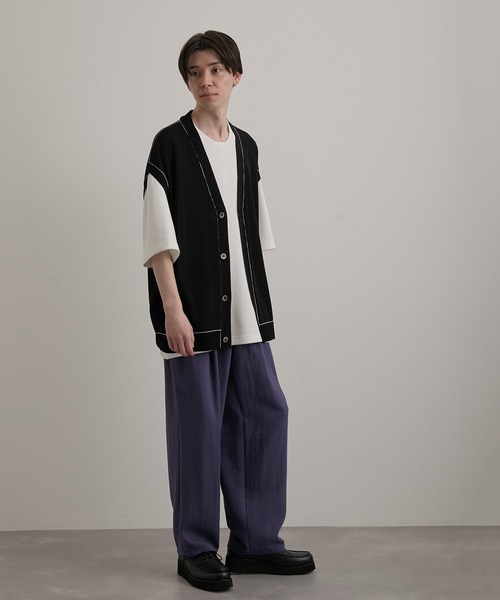 JUNRED(ジュンレッド)の「シアー前開きベストカーディガン(ベスト・メンズ・ブラック/ライトグレー/グリーン・S/M/L)」の14枚目の写真