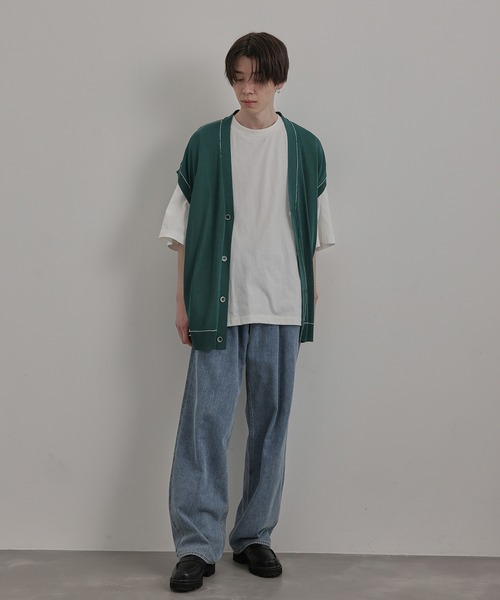 JUNRED(ジュンレッド)の「シアー前開きベストカーディガン(ベスト・メンズ・ブラック/ライトグレー/グリーン・S/M/L)」の7枚目の写真