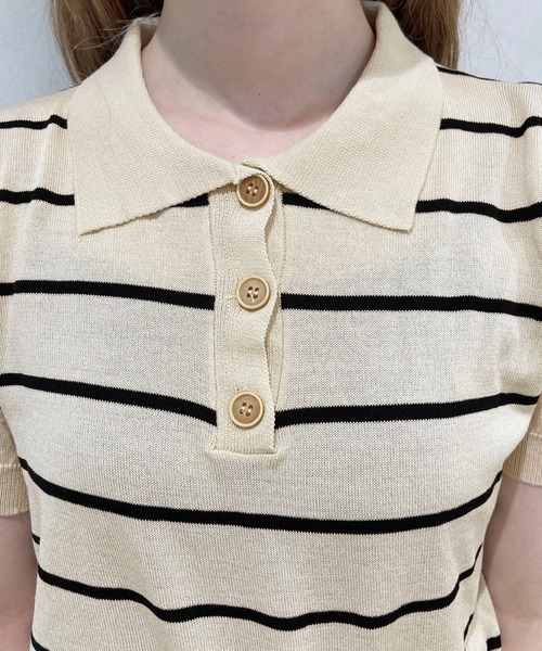 PairPair（ペアペア）の「ボーダーポロニット（ポロシャツ・レディース・ネイビー/アイボリー・フリー）」の6枚目の写真