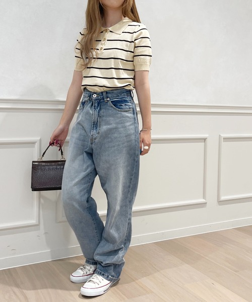 PairPair（ペアペア）の「ボーダーポロニット（ポロシャツ・レディース・ネイビー/アイボリー・フリー）」の3枚目の写真