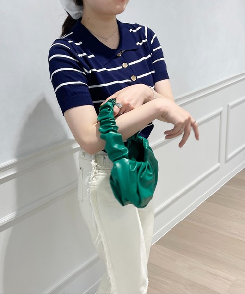 PairPair（ペアペア）の「ボーダーポロニット（ポロシャツ・レディース・ネイビー/アイボリー・フリー）」の12枚目の写真