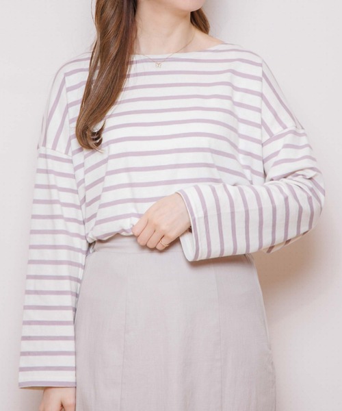 flower（フラワー）の「アイスクリームボーダートップ（Tシャツ/カットソー・レディース・パープル/グレー/カーキ/オレンジ・FREE）」の2枚目の写真