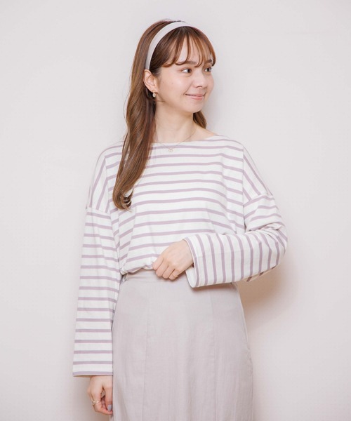 flower（フラワー）の「アイスクリームボーダートップ（Tシャツ/カットソー・レディース・パープル/グレー/カーキ/オレンジ・FREE）」の5枚目の写真