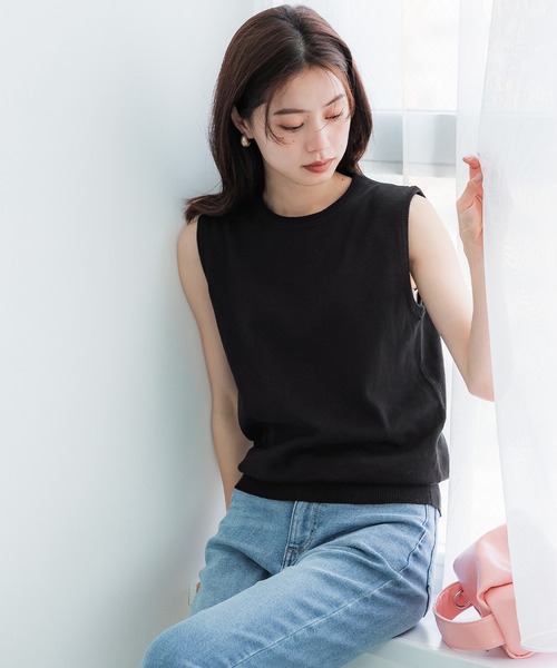 coca(coca)(コカ)の「ベーシックニットタンクトップ(タンクトップ・レディース・ライトピンク/アイボリー/ブラック/カーキ・S/M/L)」の3枚目の写真