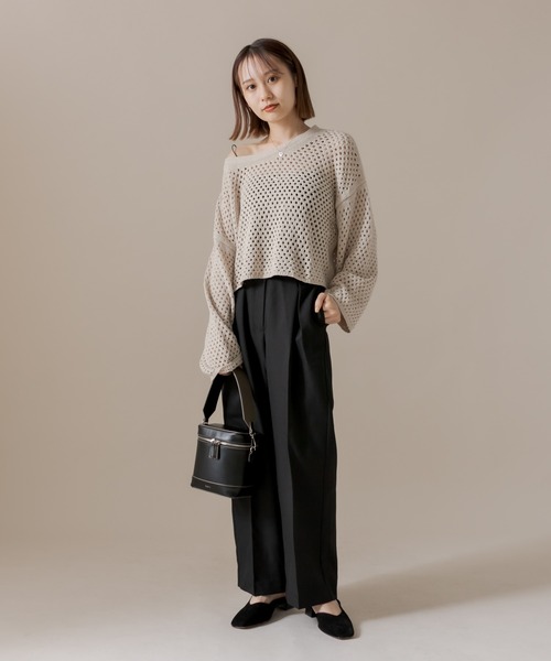 mline（エムライン）の「[mline] メッシュニットプルオーバー（Tシャツ/カットソー・レディース・ベージュ/ブラック/オフホワイト・FREE）」の4枚目の写真