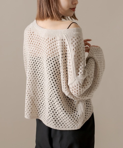 mline（エムライン）の「[mline] メッシュニットプルオーバー（Tシャツ/カットソー・レディース・ベージュ/ブラック/オフホワイト・FREE）」の10枚目の写真