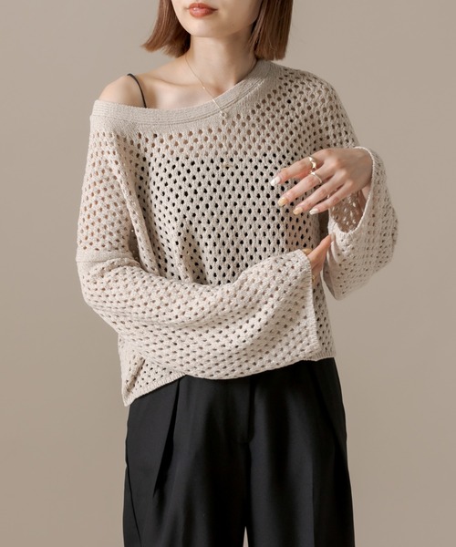 mline（エムライン）の「[mline] メッシュニットプルオーバー（Tシャツ/カットソー・レディース・ベージュ/ブラック/オフホワイト・FREE）」の9枚目の写真