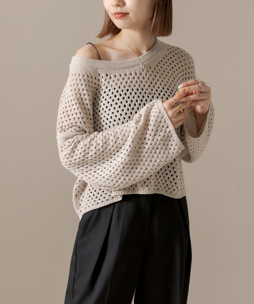 mline（エムライン）の「[mline] メッシュニットプルオーバー（Tシャツ/カットソー・レディース・ベージュ/ブラック/オフホワイト・FREE）」の8枚目の写真