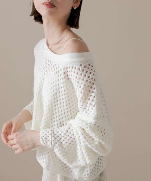 mline（エムライン）の「[mline] メッシュニットプルオーバー（Tシャツ/カットソー・レディース・ベージュ/ブラック/オフホワイト・FREE）」の13枚目の写真