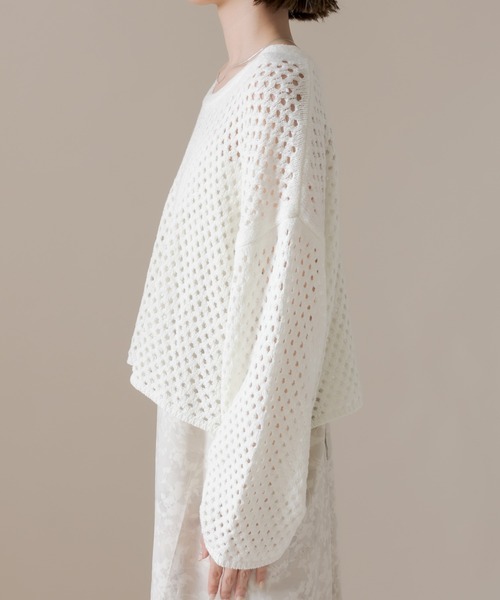 mline（エムライン）の「[mline] メッシュニットプルオーバー（Tシャツ/カットソー・レディース・ベージュ/ブラック/オフホワイト・FREE）」の21枚目の写真