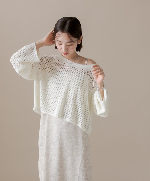 mline（エムライン）の「[mline] メッシュニットプルオーバー（Tシャツ/カットソー・レディース・ベージュ/ブラック/オフホワイト・FREE）」の15枚目の写真