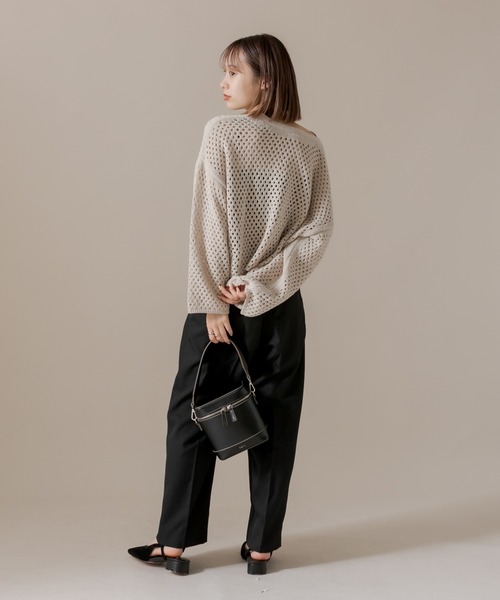 mline（エムライン）の「[mline] メッシュニットプルオーバー（Tシャツ/カットソー・レディース・ベージュ/ブラック/オフホワイト・FREE）」の7枚目の写真