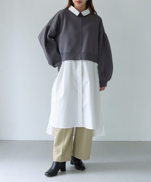 HER CLOSET(ハークローゼット)の「【shemoshelly】【WEB限定】スウェットライクニットショートプルオーバー(ニット/セーター・レディース・チャコールグレー/ライトグレー/ライトブルー/ブラック/ダークブラウン/グリーン/グレイッシュベージュ/テラコッタ・M)」の16枚目の写真