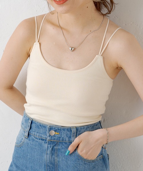 Kastane（カスタネ）の「カップ付きパイピングブラキャミ（キャミソール・レディース・ブラック/アイボリー/グリーン系その他・FREE）」の4枚目の写真