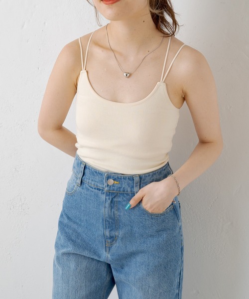 Kastane（カスタネ）の「カップ付きパイピングブラキャミ（キャミソール・レディース・ブラック/アイボリー/グリーン系その他・FREE）」の5枚目の写真
