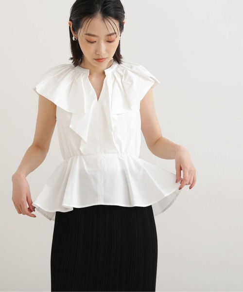 NATURAL BEAUTY BASIC（ナチュラルビューティーベーシック）の「ケープフリルブラウス（シャツ/ブラウス・レディース・オレンジ/ブラック/オフホワイト・MEDIUM/SMALL）」の13枚目の写真