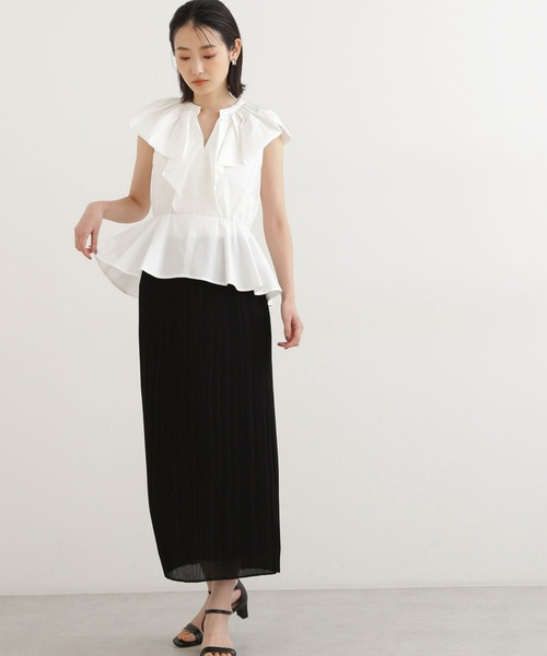 NATURAL BEAUTY BASIC（ナチュラルビューティーベーシック）の「ケープフリルブラウス（シャツ/ブラウス・レディース・オレンジ/ブラック/オフホワイト・MEDIUM/SMALL）」の7枚目の写真