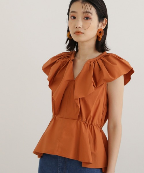 NATURAL BEAUTY BASIC（ナチュラルビューティーベーシック）の「ケープフリルブラウス（シャツ/ブラウス・レディース・オレンジ/ブラック/オフホワイト・MEDIUM/SMALL）」の12枚目の写真