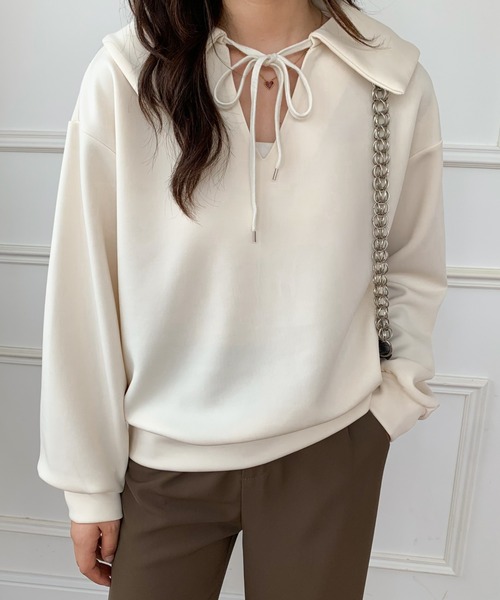 ECLIN(エクラン)の「ビック襟Vネックプルオーバー(Tシャツ/カットソー・レディース・ブラック/ベージュ/カーキ・FREE)」の19枚目の写真