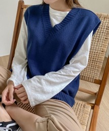 オーバーサイズVネックニットベスト